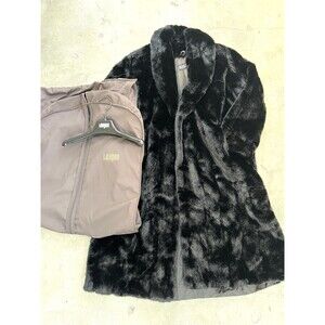 Lilli Ann for I. Magnin Black Faux Fur Coat Made in England Vintage 1970s Size L